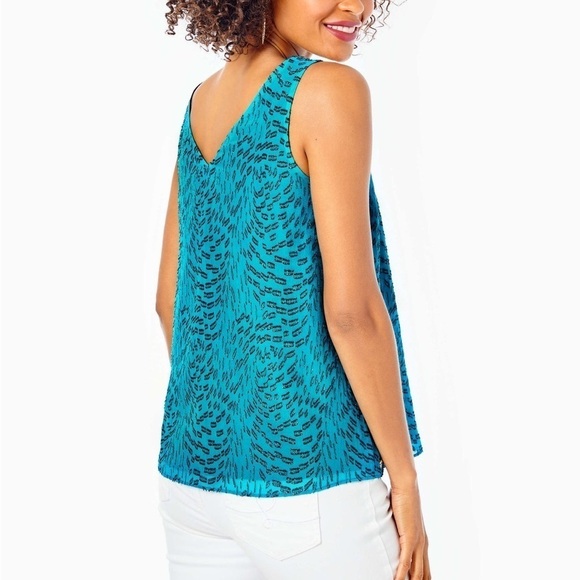 Lilly Pulitzer Florin Silk Top Teal Bay Silk Swirl Clip XXS NWT - Picture 4 of 9